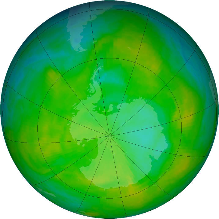 Antarctic ozone map for 11 December 1986